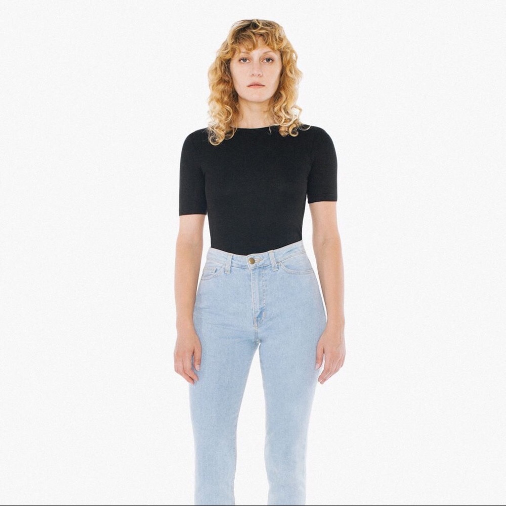 American Apparel Medium Stone Indigo Pencil Denim Low Waisted Mom Jeans